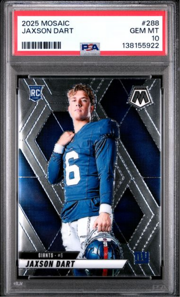 Graded 2025 Panini Mosaic Jaxson Dart #288 Rookie RC Football Card PSA 10 Gem Mint (ONLINE ORDER ONLY)