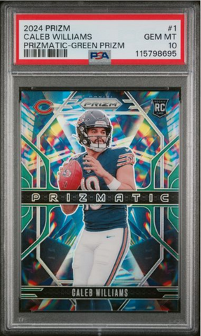 Graded 2024 Panini Prizm Caleb Williams #1 Prizmatic Green Prizm Rookie RC Football Card PSA 10 Gem Mint (ONLINE ORDER ONLY)