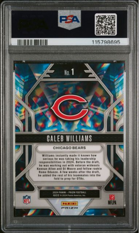 Graded 2024 Panini Prizm Caleb Williams #1 Prizmatic Green Prizm Rookie RC Football Card PSA 10 Gem Mint (ONLINE ORDER ONLY)
