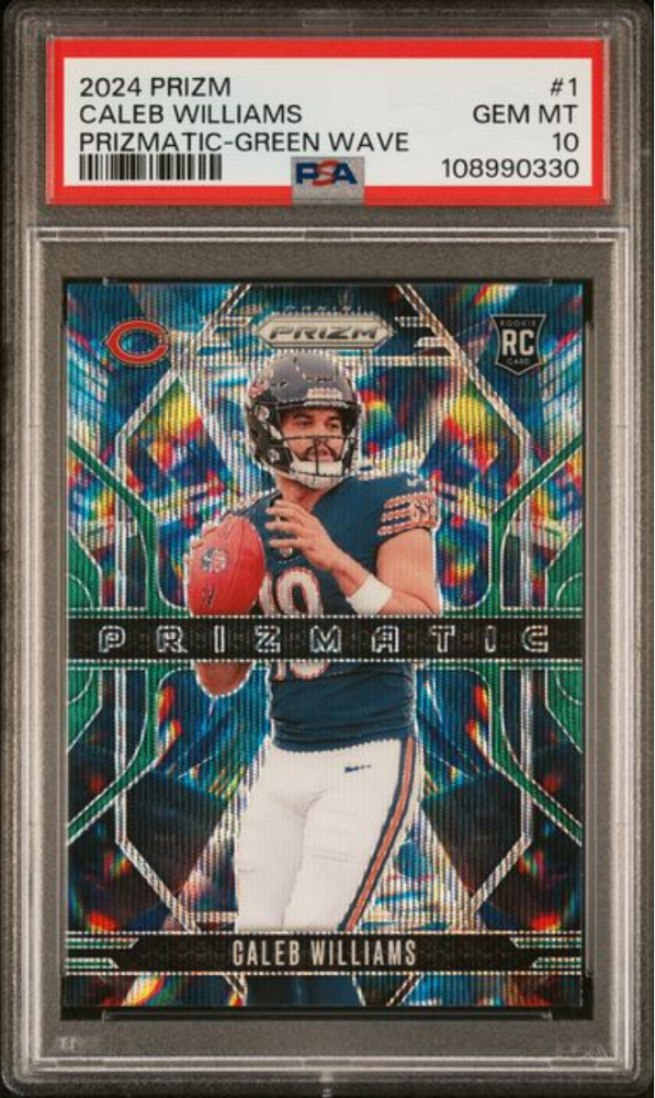 Graded 2024 Panini Prizm Caleb Williams #1 Prizmatic Green Wave Rookie RC Football Card PSA 10 Gem Mint (ONLINE ORDER ONLY)