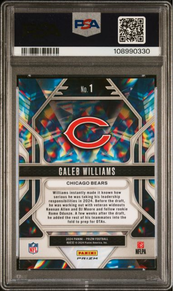 Graded 2024 Panini Prizm Caleb Williams #1 Prizmatic Green Wave Rookie RC Football Card PSA 10 Gem Mint (ONLINE ORDER ONLY)