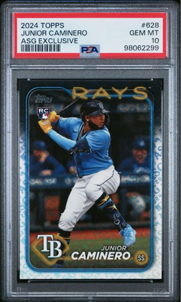 Graded 2024 Topps Junior Caminero #628 ASG Exclusive Rookie RC Baseball Card PSA 10 Gem Mint (ONLINE ORDER ONLY)