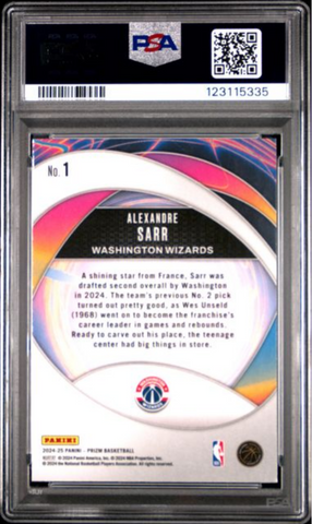 Graded 2024 Panini Prizm Alexandre Sarr #1 Instant Impact Rookie RC Basketball Card PSA 10 Gem Mint (ONLINE ORDER ONLY)