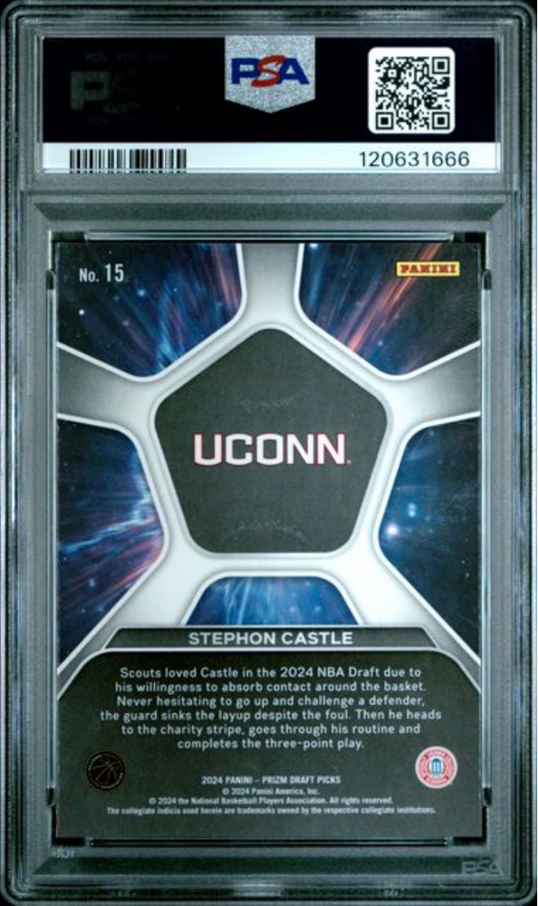 Graded 2024 Panini Prizm Draft Picks Stephon Castle #15 Deep Space Rookie RC Basketball Card PSA 10 Gem Mint (ONLINE ORDER ONLY)