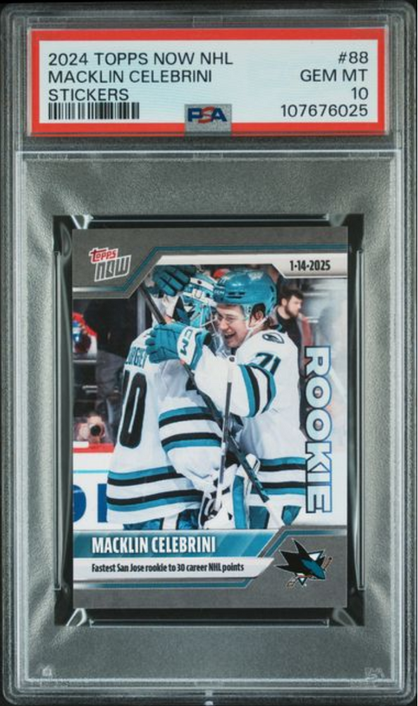 Graded 2024 Topps Now NHL Macklin Celebrini #88 Stickers Rookie RC Hockey Card PSA 10 Gem Mint (ONLINE ORDER ONLY)