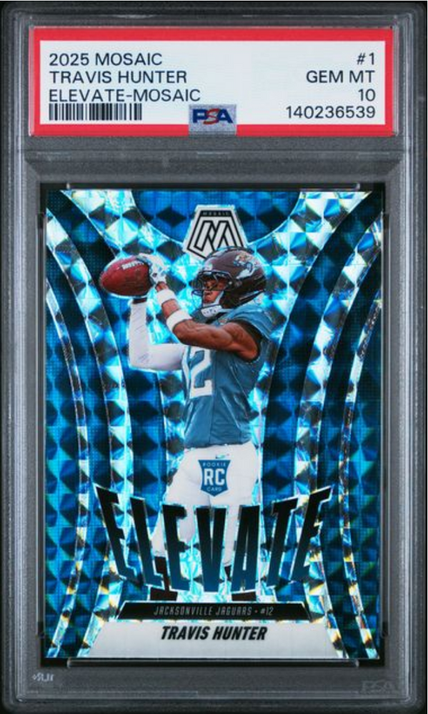 Graded 2025 Panini Mosaic Travis Hunter #1 Elevate Mosaic Rookie RC Football Card PSA 10 Gem Mint (ONLINE ORDER ONLY)