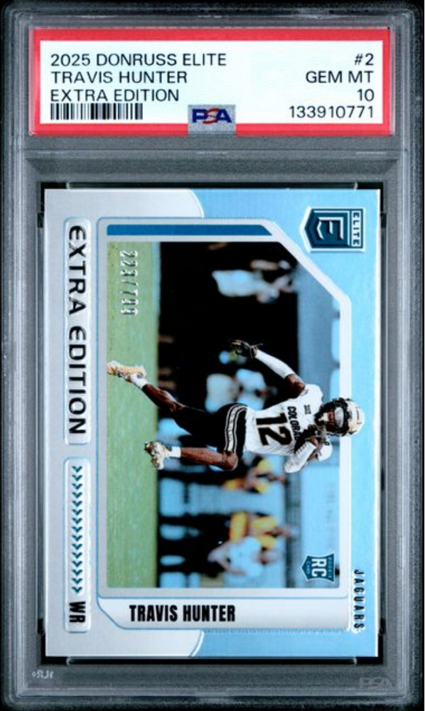 Graded 2025 Panini Donruss Elite Travis Hunter #2 Extra Edition /799 Rookie RC Football Card PSA 10 Gem Mint (ONLINE ORDER ONLY)