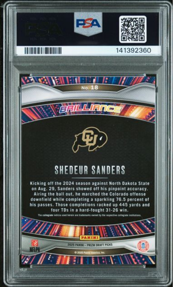 Graded 2025 Panini Prizm Draft Picks Shedeur Sanders #18 Brilliance Rookie RC Football Card PSA 10 Gem Mint (ONLINE ORDER ONLY)