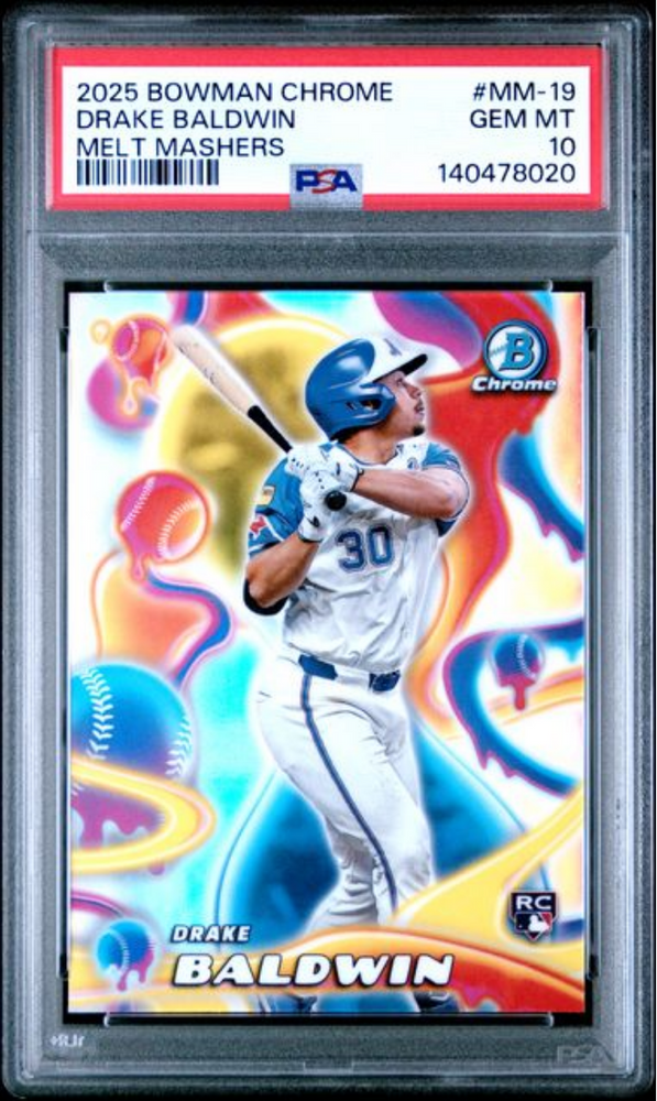 Graded 2025 Topps Bowman Chrome Drake Baldwin #MM19 Melt Mashers Rookie RC Baseball Card PSA 10 Gem Mint (ONLINE ORDER ONLY)