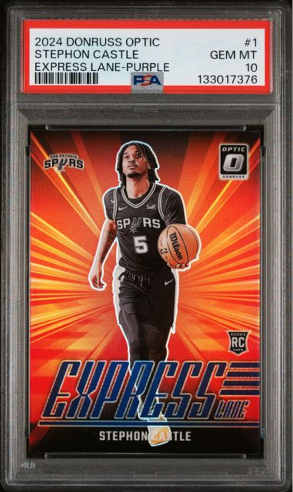 Graded 2024 Panini Donruss Optic Stephon Castle #1 Express Lane Purple Rookie RC Basketball Card PSA 10 Gem Mint (ONLINE ORDER ONLY)