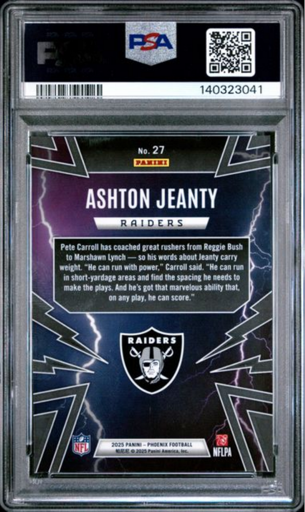 Graded 2025 Panini Phoenix Ashton Jeanty #27 Thunderbirds Rookie RC Football Card PSA 10 Gem Mint (ONLINE ORDER ONLY)