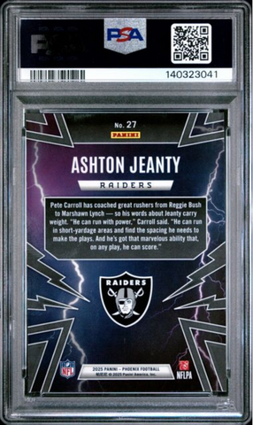 Graded 2025 Panini Phoenix Ashton Jeanty #27 Thunderbirds Rookie RC Football Card PSA 10 Gem Mint (ONLINE ORDER ONLY)
