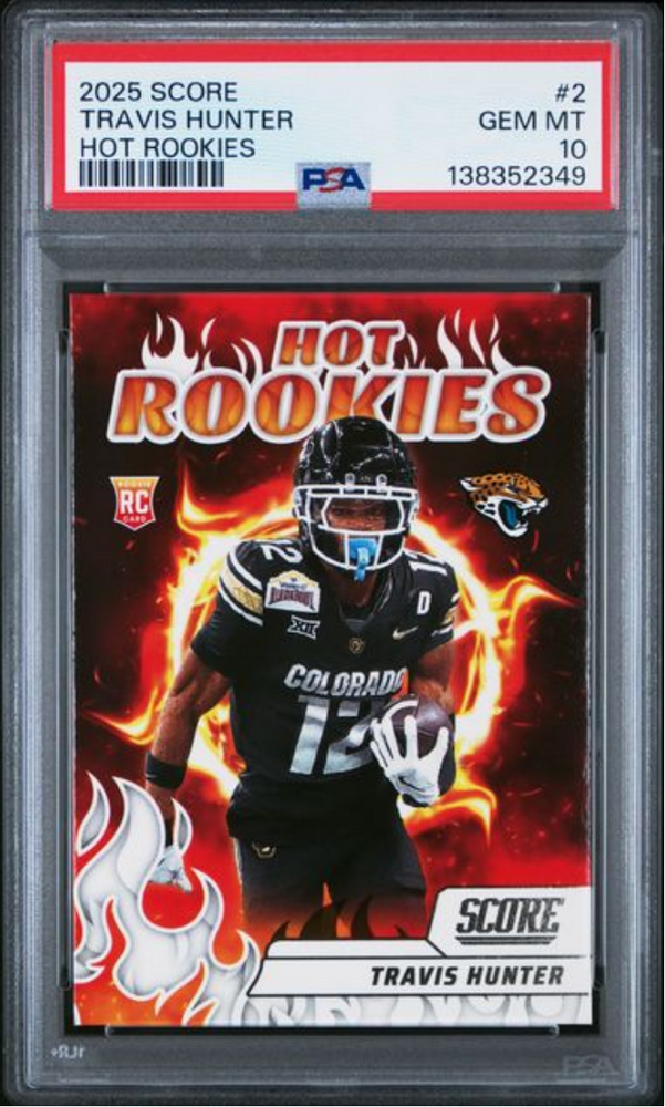 Graded 2025 Panini Score Travis Hunter #2 Hot Rookies Rookie RC Football Card PSA 10 Gem Mint (ONLINE ORDER ONLY)