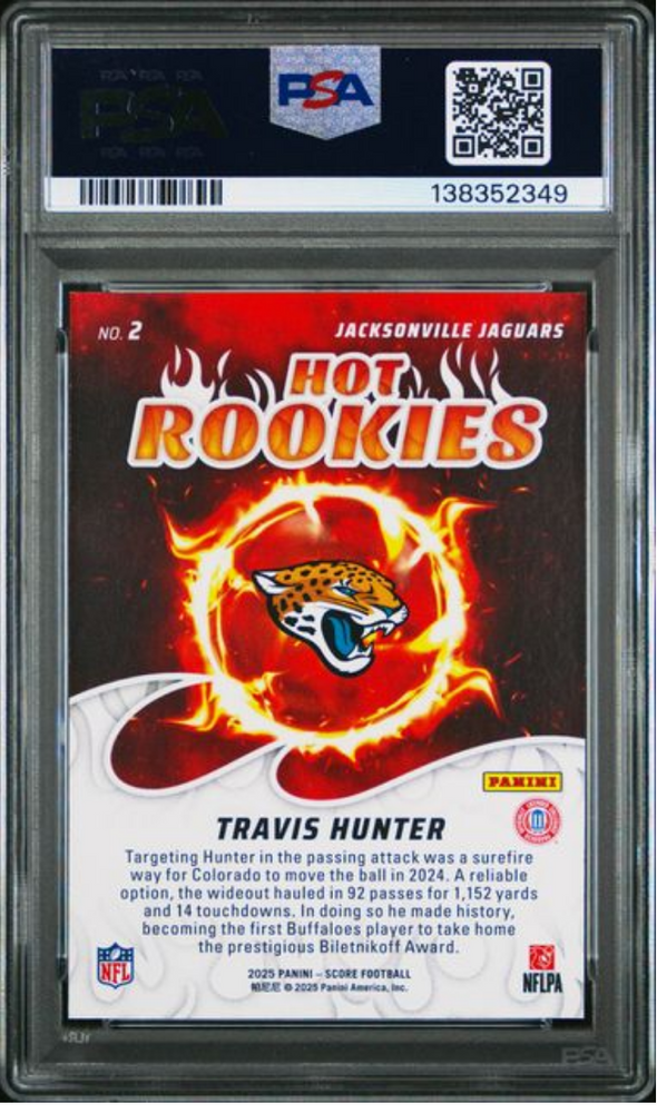 Graded 2025 Panini Score Travis Hunter #2 Hot Rookies Rookie RC Football Card PSA 10 Gem Mint (ONLINE ORDER ONLY)