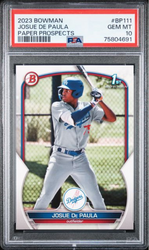 Graded 2023 Topps Bowman Josue De Paula #BP111 Paper Prospects Rookie RC Baseball Card PSA 10 Gem Mint (ONLINE ORDER ONLY)