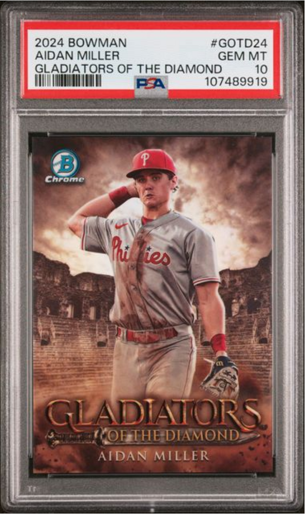 Graded 2024 Topps Bowman Aidan Miller #GOTD24 Gladiators of the Diamond Rookie RC Baseball Card PSA 10 Gem Mint (ONLINE ORDER ONLY)