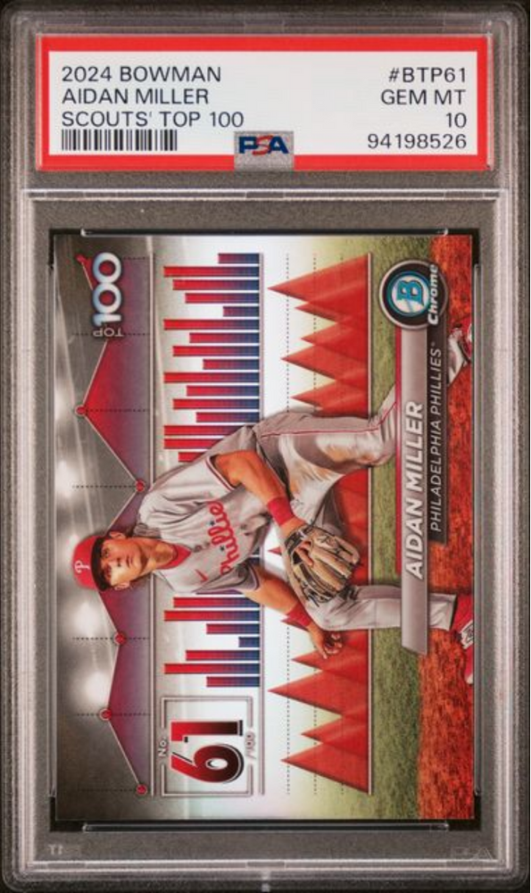 Graded 2024 Topps Bowman Aidan Miller #BTP61 Scouts Top 100 Rookie RC Baseball Card PSA 10 Gem Mint (ONLINE ORDER ONLY)