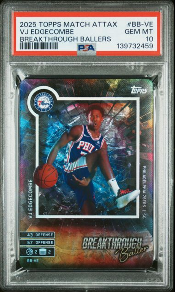 Graded 2025 Topps Matvh Attax VJ Edgecombe #BBVE Breakthrough Ballers Rookie RC Basketball Card PSA 10 Gem Mint (ONLINE ORDER ONLY)