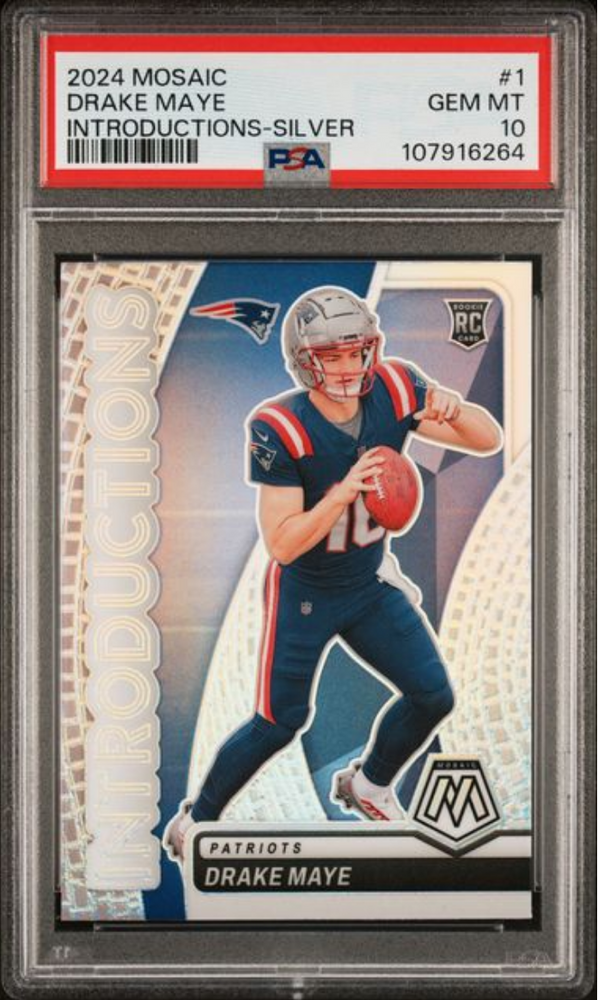 Graded 2024 Panini Mosaic Drake Maye #1 Introductions Silver Rookie RC Football Card PSA 10 Gem Mint (ONLINE ORDER ONLY)