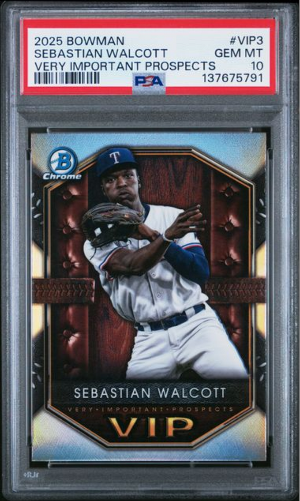 Graded 2025 Topps Bowman Sebastian Walcott #VIP3 Very Important Prospects Rookie RC Baseball Card PSA 10 Gem Mint