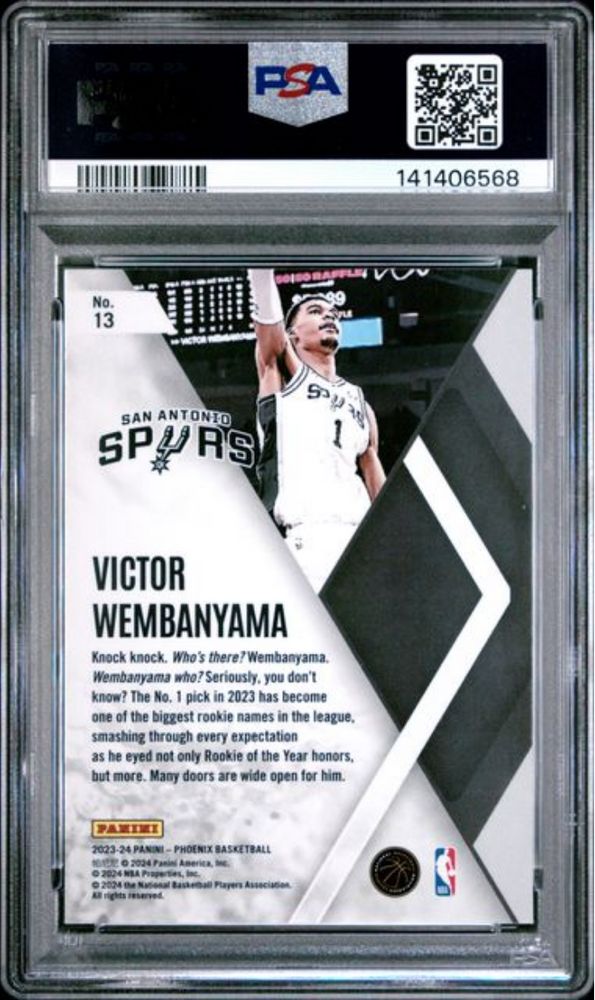 Graded 2023 Panini Phoenix Victor Wembanyama #13 Instant Phenom Red Ice Rookie RC Basketball Card PSA 10 Gem Mint