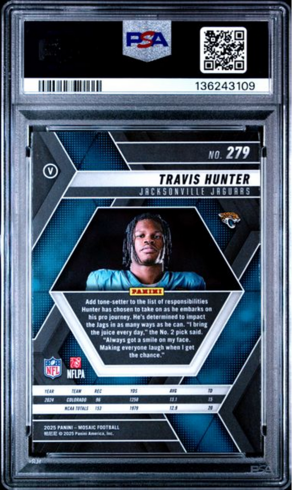 Graded 2025 Panini Mosaic Travis Hunter #279 Rookie RC Football Card PSA 10 Gem Mint