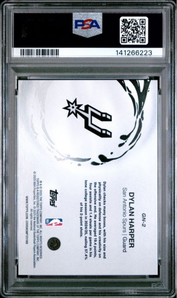 Graded 2025 Topps Dylan Harper #GN2 Generation Now Rookie RC Basketball Card PSA 10 Gem Mint