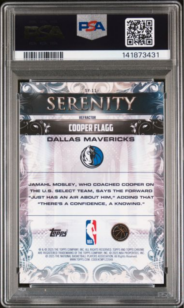 Graded 2025 Topps Chrome Cooper Flagg #SY11 Serenity Refractor Rookie RC Basketball Card PSA 10 Gem Mint