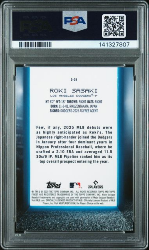 Graded 2025 Topps Finest Roki Sasaki #D28 Debut Rookie RC Baseball Card PSA 10 Gem Mint