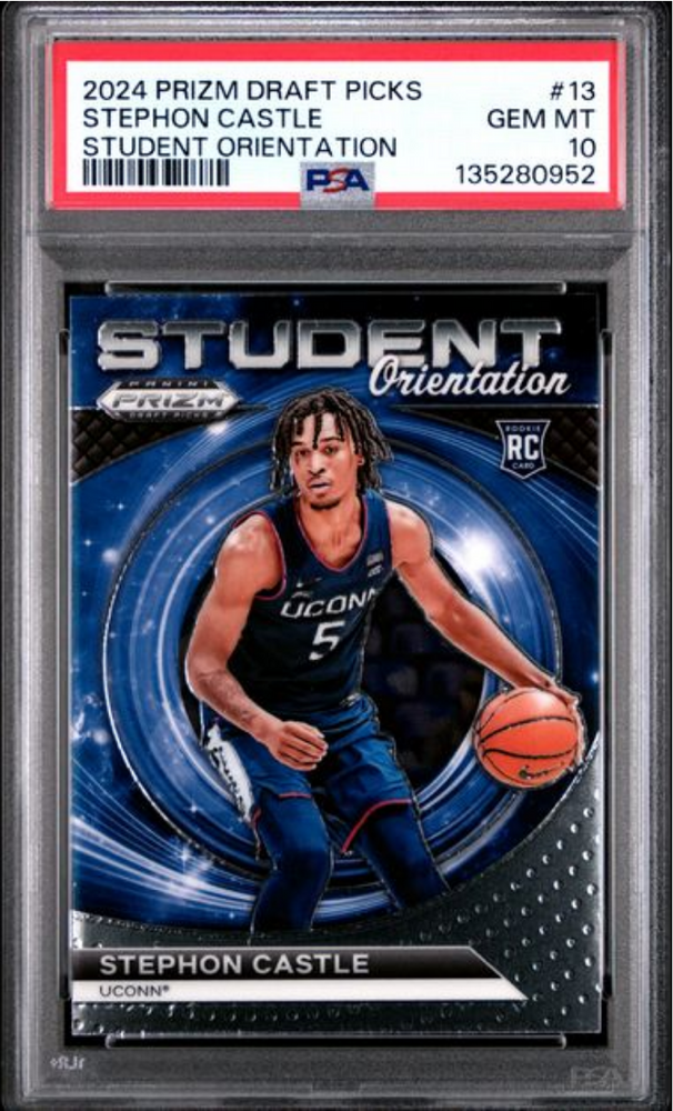 Graded 2024 Panini Prizm Draft Picks Stephon Castle #13 Student Orientation Rookie RC Basketball Card PSA 10 Gem Mint