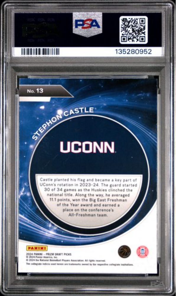 Graded 2024 Panini Prizm Draft Picks Stephon Castle #13 Student Orientation Rookie RC Basketball Card PSA 10 Gem Mint