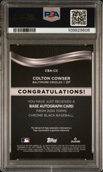 Graded 2024 Topps Chrome Black Colton Cowser #CC Autograph Rookie RC Baseball Card PSA 10 Gem Mint