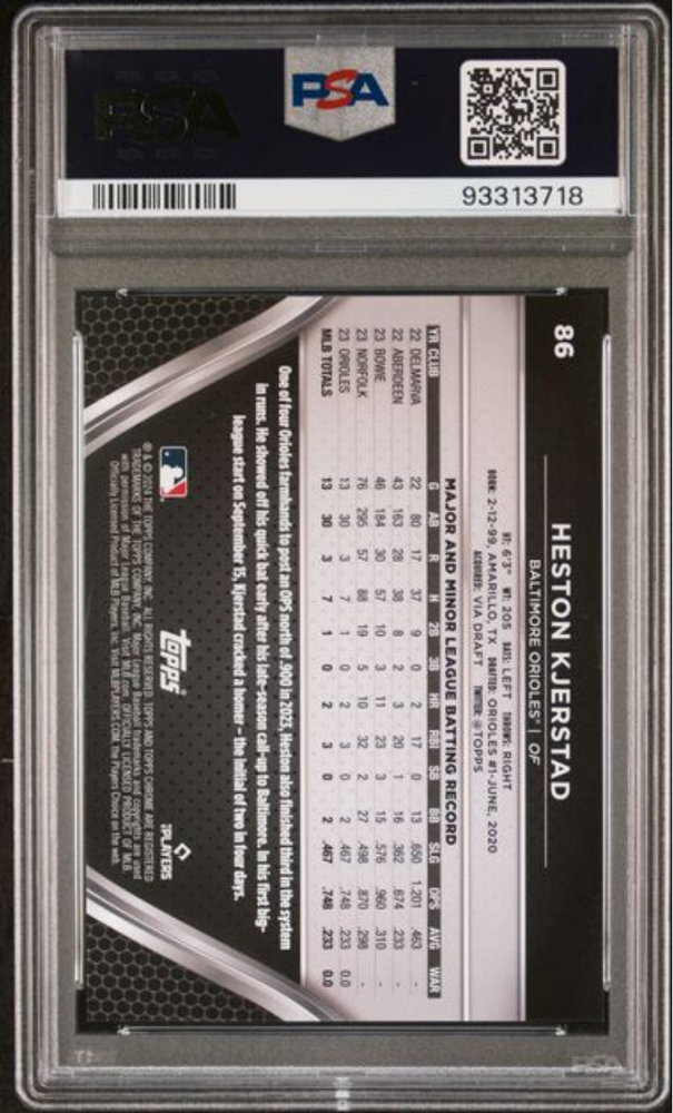 Graded 2024 Topps Chrome Black Heston Kjerstad #86 Green Wave /99 Rookie RC Baseball Card PSA 10 Gem Mint