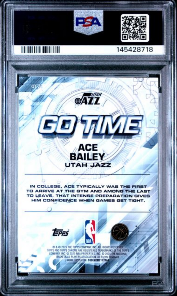 Graded 2025 Topps Chrome Ace Bailey #GT20 Go Time Rookie RC Basketball Card PSA 10 Gem Mint