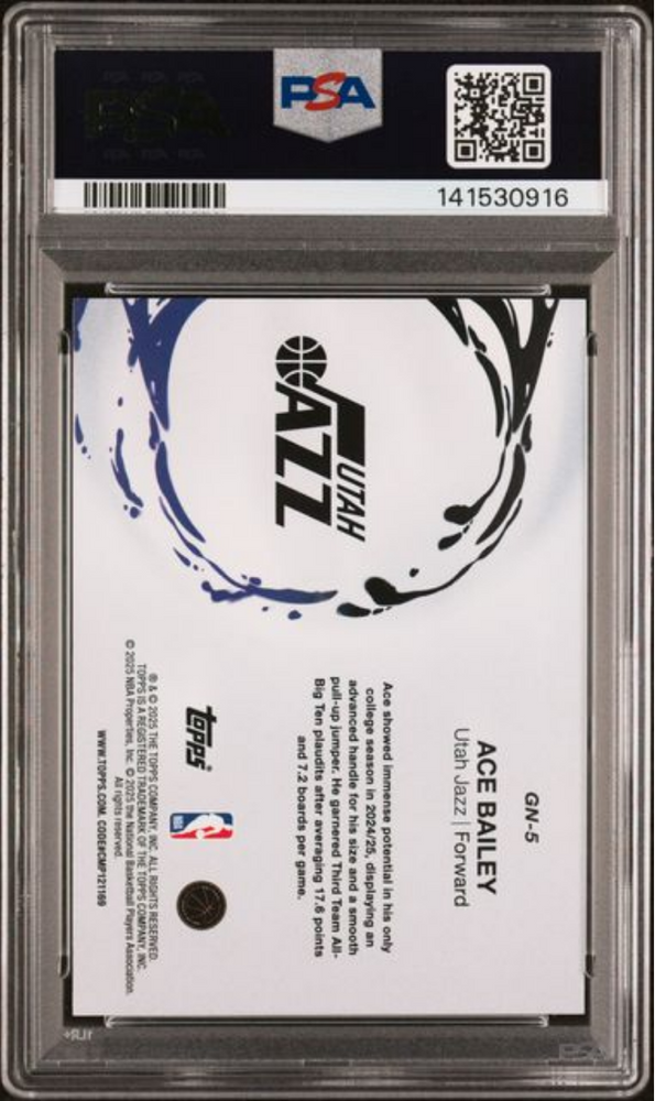 Graded 2025 Topps Ace Bailey #GN5 Generation Now Rookie RC Basketball Card PSA 10 Gem Mint