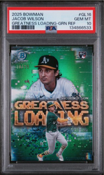 Graded 2025 Topps Bowman Jacob Wilson #GL16 Greatness Loading Green Refractor /99 Rookie RC Baseball Card PSA 10 Gem Mint