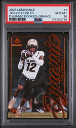 Graded 2025 Panini Luminance Travis Hunter #1 Dynamic Rookies Orange /100 Rookie RC Football Card PSA 10 Gem Mint