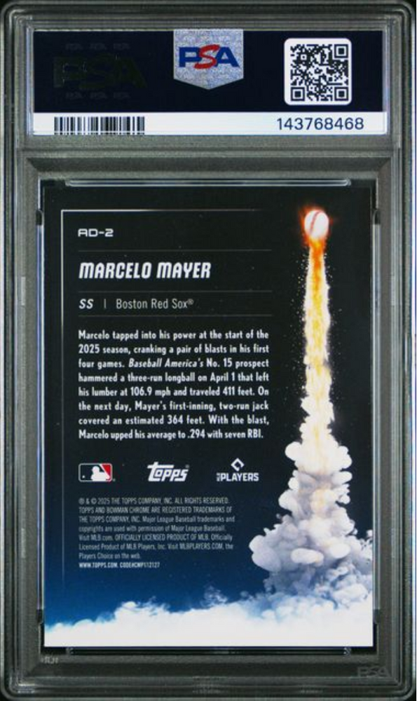 Graded 2025 Topps Bowman Chrome Marcelo Mayer #AD2 Adios Rookie RC Baseball Card PSA 10 Gem Mint