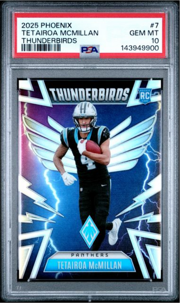 Graded 2025 Panini Phoenix Tetairoa McMillan #7 Thunderbirds Rookie RC Football Card PSA 10 Gem Mint