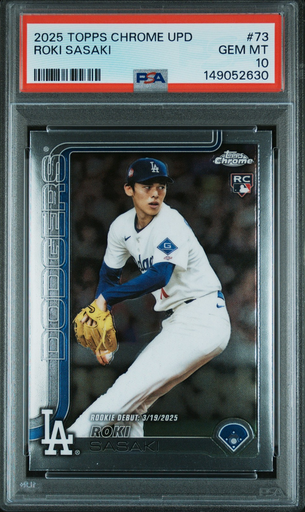 Graded 2025 Topps Chrome Update Roki Sasaki #73 Rookie RC Baseball Card PSA 10 Gem Mint