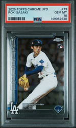 Graded 2025 Topps Chrome Update Roki Sasaki #73 Rookie RC Baseball Card PSA 10 Gem Mint