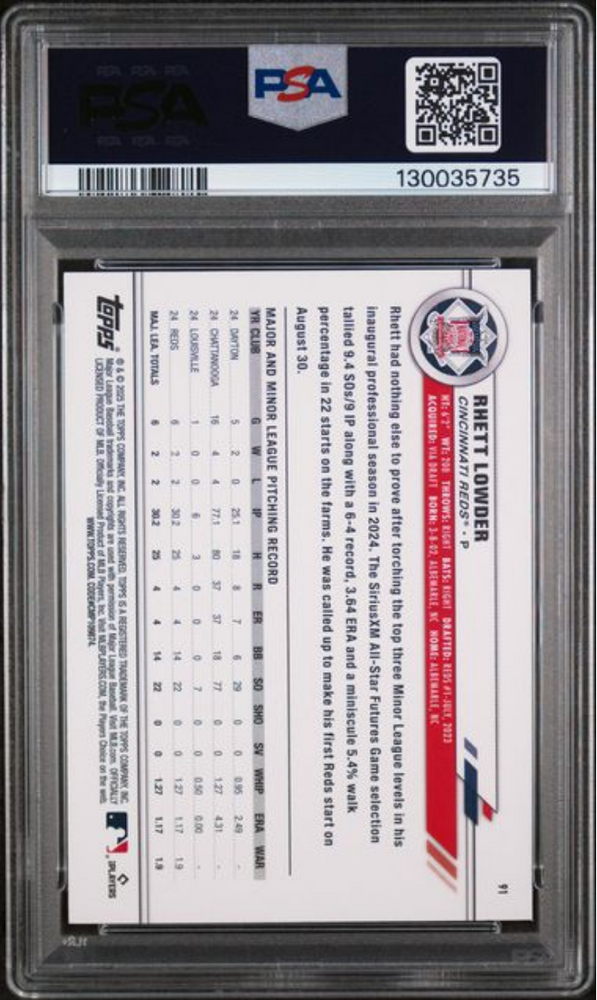 Graded 2025 Topps All Star Game Rhett Lowder #91 Pink Foil /250 Rookie RC Baseball Card PSA 10 Gem Mint