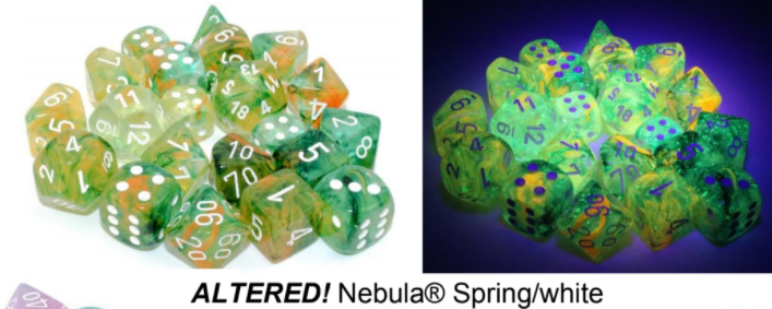Nebula Spring/white Luminary 7-Dice/16mm/12mm/30mm/Ten10's (Online Only)