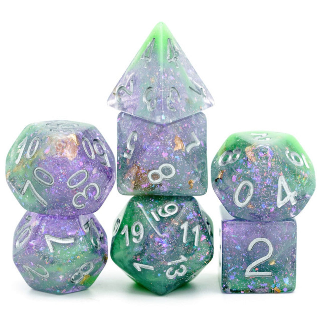 Green & Purple Seabed Treasure Dice Set (ONLINE ORDER ONLY)