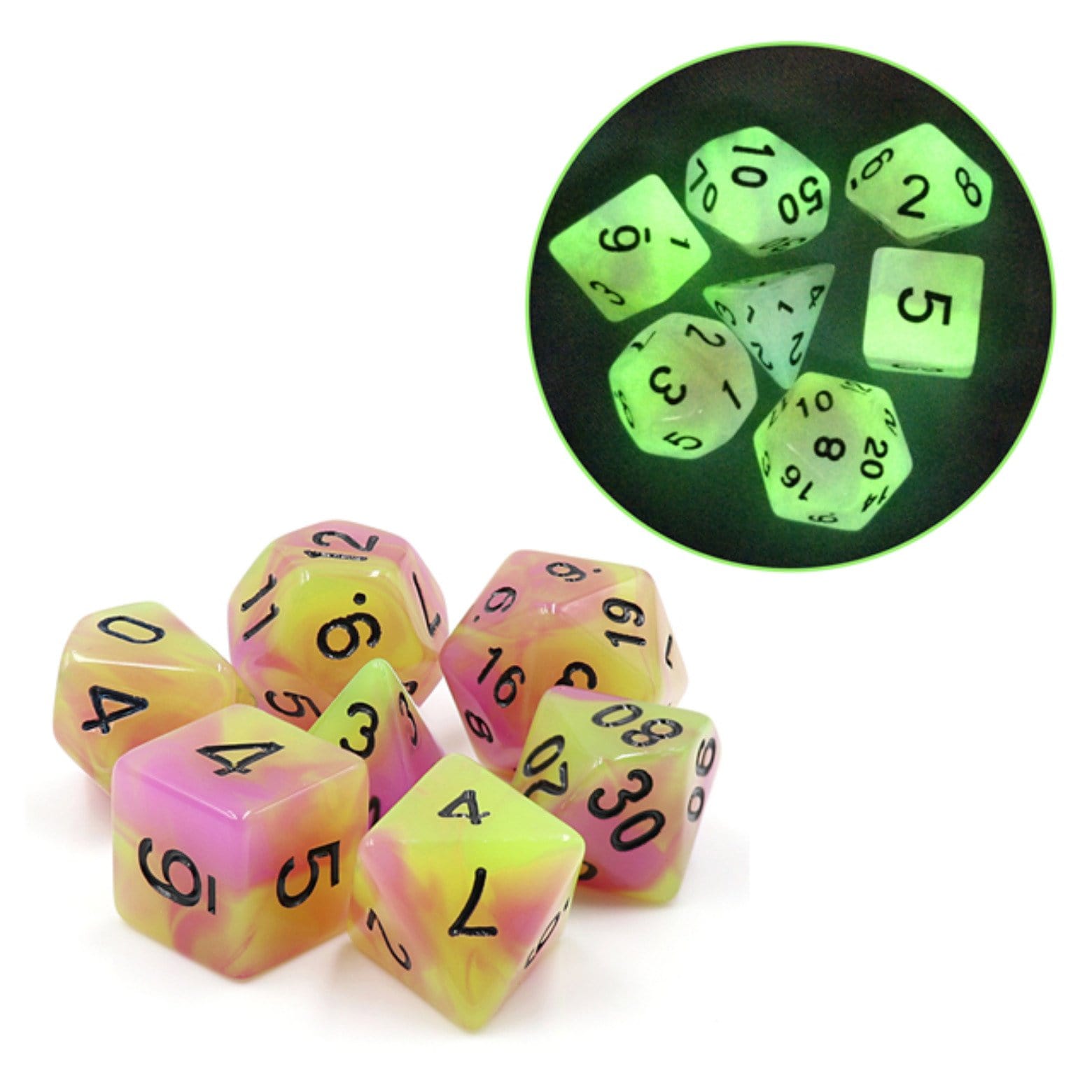 Glow in the Dark Tulip RPG Dice Set (ONLINE ORDER ONLY)