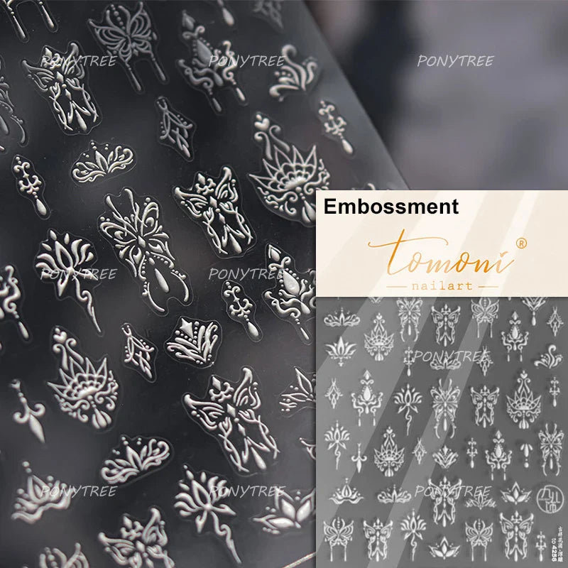 Baroque Figure Flower Totem Geometric Star Love Heart Hot Stamping Embossed Relief Self Adhesive Nail Art Sticker Manicure Decal (ONLINE ORDER ONLY)