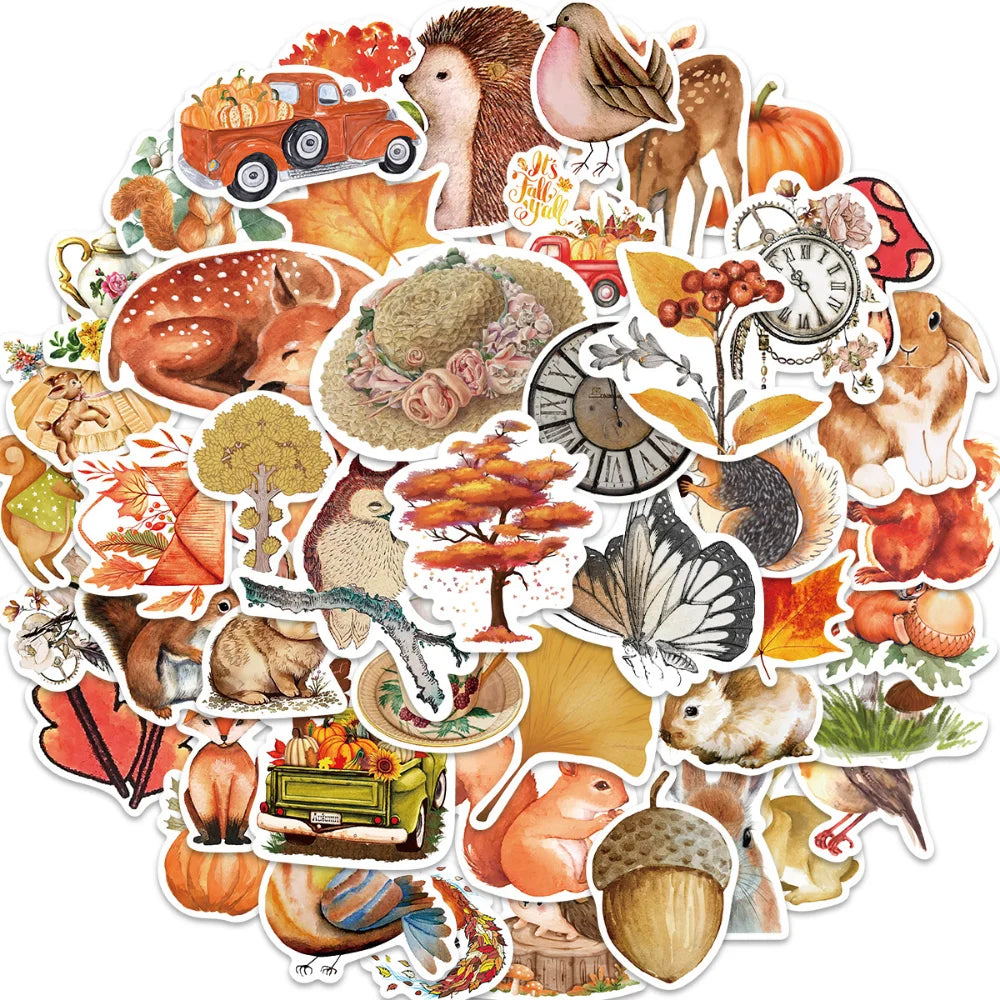 10/50Pcs Autumn Forest Scenery Paper Sticker Diy Diary Album Decoration Stickers Scrapbooking Planner Label Scrapbook Sticker (ONLINE ORDER ONLY)