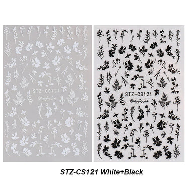 3D Floral Leaf Nail Stickers Black White Flower Adhesive Decals (Online Order Only)