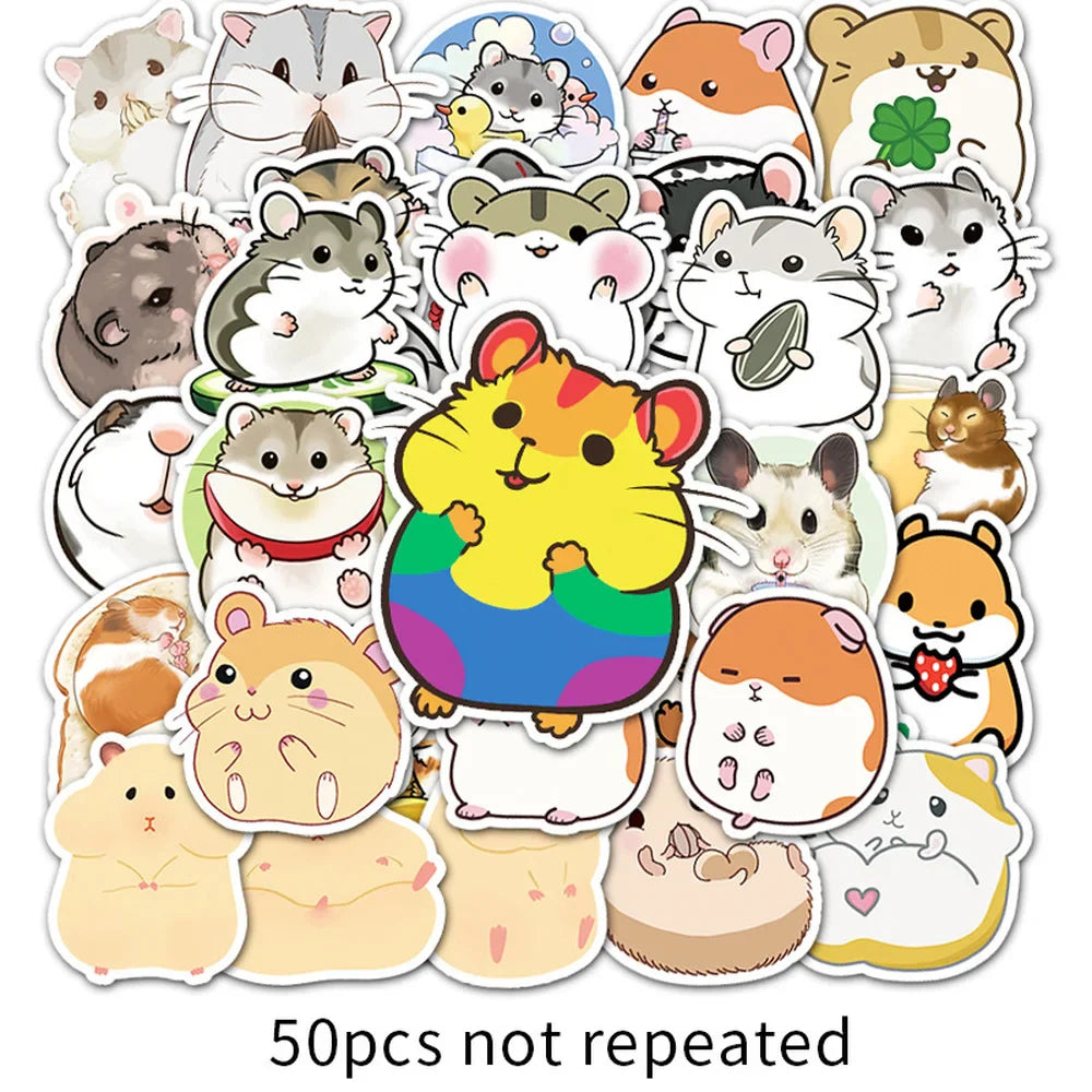10/50pcs Cute Cartoon Animal Little Hamster Stickers Pack for Scrapbook Stationery Laptop Phone Guitar Suitcase Girl Sticker (ONLINE ORDER ONLY)