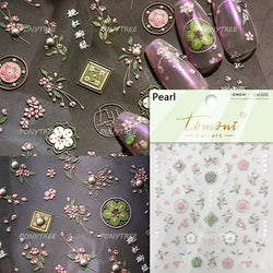 Romantic Pink Peach Blossom Tower Circular Fan Hollowed Window Tassel Pendant Antique Tree Chic Nail Art Stickers Manicure Decal (ONLINE ORDER ONLY)